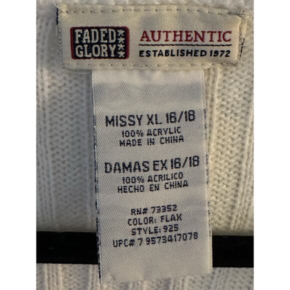 Vintage 90s Y2K Faded Glory Ribbed VNeck Sweater Missy XL(16-18) Gray Ivory Blue - Picture 3 of 5